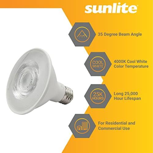 Sunlite 41807 PAR30 LED Reflektor Izzó, 9 Watt (75W=) 750 Lumen, Közepes E26 Bázis, 90 CRI, Szabályozható, Öntött, Energy