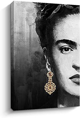 Pigort Frida Kahlo Wall Art Vászon Nyomtatás Fekete-Fehér Festmény, Grafika, Fali Dekor, Galéria Csomagolva, 16x24, Bal