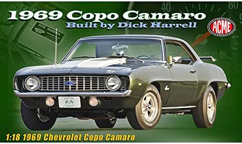 1969-Es Chevy Copo Camaro Sötét Zöld Találkoztam. w/Fehér Csuklyás & Zöld Belső által Épített Dick Harrell Kft Ed 864 db 1/18