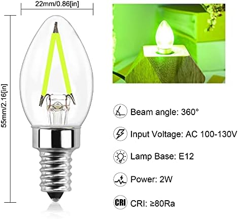 Lustaled Zöld Gyertyatartót LED Izzók - Mini E12 Kis Bázis C7 Izzók, 2W C7 Só Lámpa Izzó Átlátszó Üveg 20W Egyenértékű az