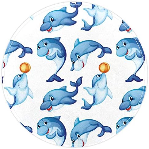 HEOEH Aranyos Állat a Delfin Rajzfilm, Csúszásmentes Lábtörlő 15.7 Kerek Szőnyeg, Szőnyegek Szőnyeg Gyerekeknek Hálószoba Baba Szoba Játszani