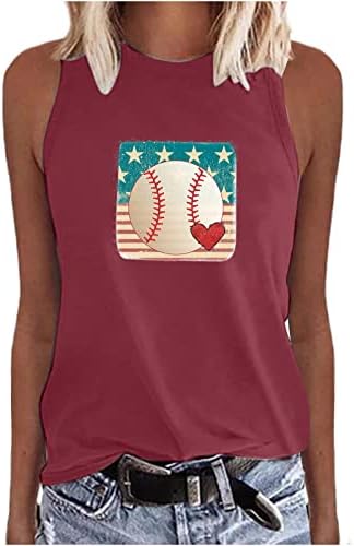 Baseball Nyári Tartály Tetejét a Nők Vintage Grafikus Ujjatlan Ing, Csíkos Csillagok Nyomtatás Mellény Top-O-Nyak, Laza Tunika Blúz