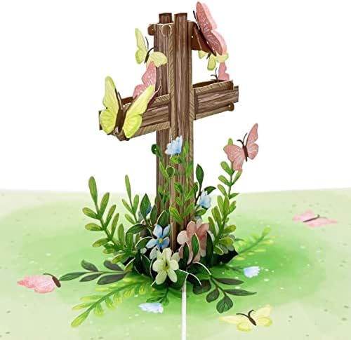 Liif Vallási Húsvéti Kártya, 3D-s Üdvözlő felugró Húsvéti Kártya - Pillangó Virág Kereszt, Vallási Sympancy Kártya, gyásztáviratot