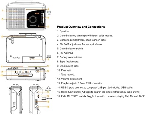 Docooler Hordozható Kazetta Lejátszó USB-s Kazetta-hogy-MP3 Converter Számítógép AM FM Rádió Walkman Beépített Hangszóró, 3,5