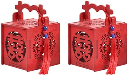 GALPADA Esküvői Szívességet Doboz 2db Hordozható Ajándék Konténer Kínai Stílusú, Fából készült Cukorkát Doboz Esküvői Kék Gyöngy
