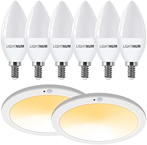 LIGHTNUM LED Gyertyatartót Izzók E12 6 Csomag(5000K Nappal Fehér, 40 W Egyenértékű, 470 LM), Mozgásérzékelő, Mennyezeti Lámpák 2 Csomag 8.7,