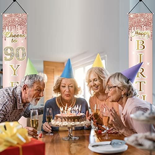 90 Szülinapi Dekoráció Ajtó Banner a Nők, Rózsaszín Rose Gold Egészségedre 90 Éves Születésnapján Hátteret Jele, Party Kellékek, Boldog Kilencven