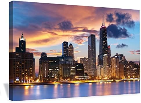 Prémium Plakátok Chicago Este Skyline Vászon Wall Art - Nagy, 16 x 24