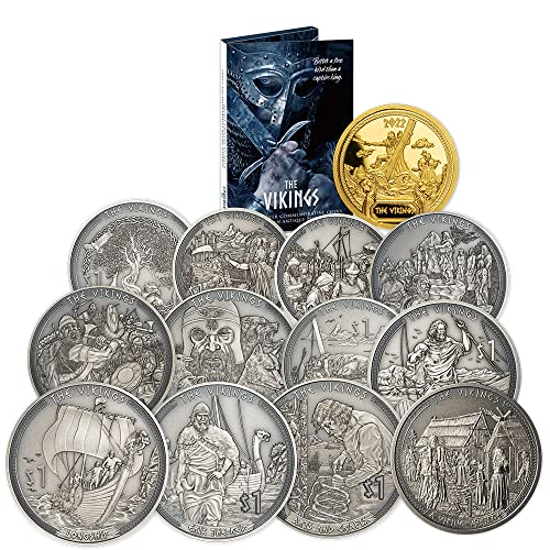 2022 DE Megemlékező Meghatározott PowerCoin Vikingek Gyűjtemény Beállítása, 12 Ezüst Érmék 1$ Szamoa 2022 Antik Befejezés