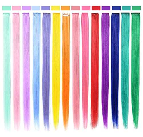 HUANLING 14 Db Színes Haj Kiterjesztések 21'Colored Paróka Fél Kiemeli, Egyenesen hőálló Szintetikus Póthaj Klip a Halloween Haj Kiegészítők