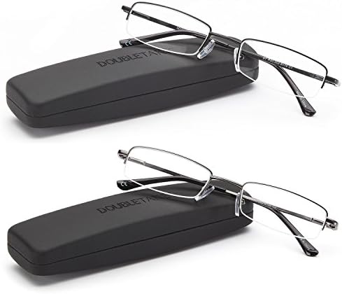 DOUBLETAKE Olvasó Szemüveg - 2 Pár Kompakt Esetben Tartalmazza a Fél Keret nélküli Olvasók