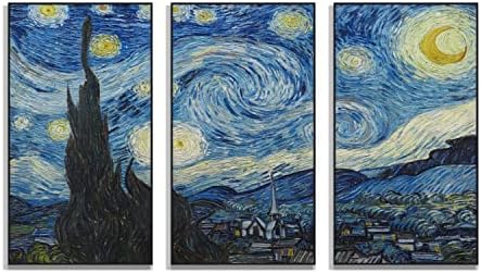 Van Gogh Klasszikus Olaj-Vászon Festmény Wall Art Csillagos Éjszaka Kék Égen Csillagok Előtt Terhelés Keret (Ultra Slim 1/4 Tömör