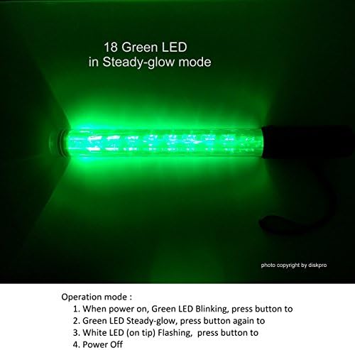 Diskpro, 14.5 hüvelyk Forgalom Baton Fény, 18 Zöld LED, két villogó mód, plusz 1 Fehér LED tipp segítségével 3 db AA-méretű elemmel. Jó