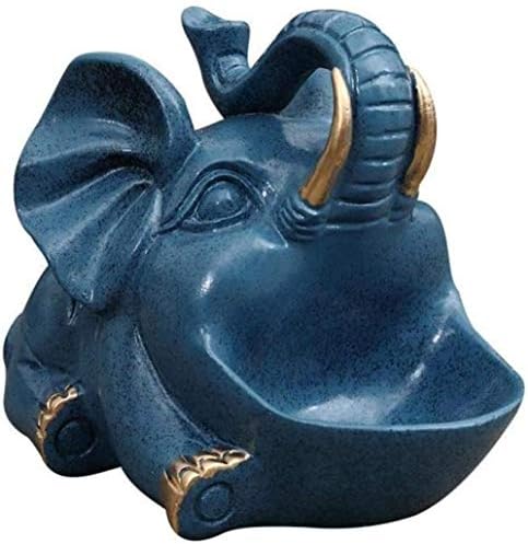 GFDJ Figura Gyanta ElephantFigurines Állatok Kerek Hamutartó Haza Nappali Hamutartó Dekoráció-Kék-Kék