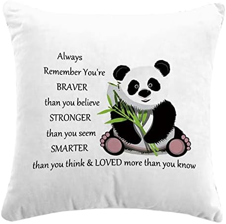 Mindig Emlékezni Bátrabb vagy, Mint Hiszed, Párnát Borító, Panda Szerető párnahuzat a Kanapé lakberendezés 18 x 18 cm-es, Ajándék Lány,