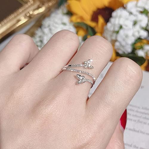 Dupla Pillangó Gyűrű Ezüst Cirkon Gyémánt Esküvői Eljegyzési Gyűrű, Ajándék, Ékszer, Női Pillangó Alakú