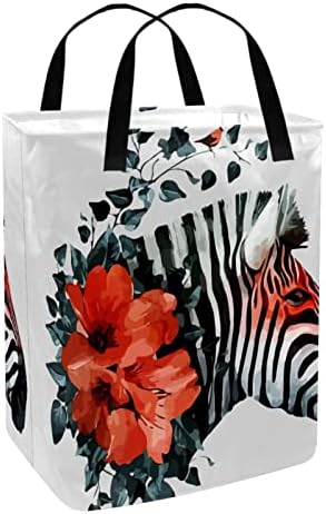 Akvarell Zebra Piros virágmintás Összecsukható Szennyesben, 60L Vízálló Szennyes Kosarat Mosás Bin Ruhák, Játékok Tárolására