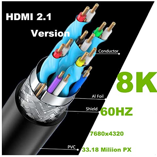 Kework 4ft HDMI 8k Spirál Kábel, HDMI 2.1 Verzió Ultra HD Spirál Kábel, 90 Fokos Bal Szög HDMI 8K Férfi HDMI 8K Férfi Adapter Pajzs Tavaszi
