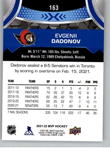 Evgenii Dadonov 2021-22 Felső szint MVP Kék 163 NM+-MT+ NHL Jégkorong Szenátorok