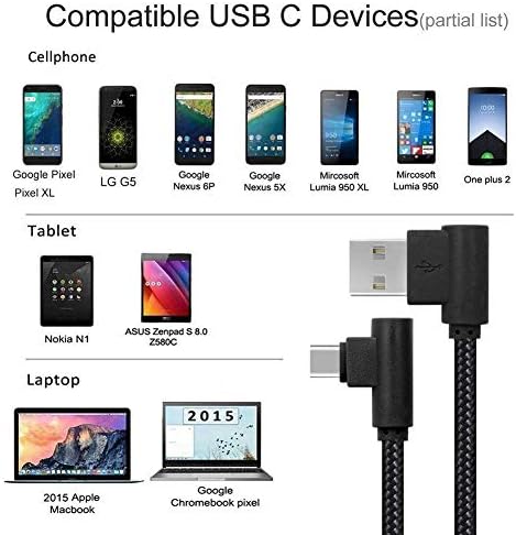 USB-C Típusú Kábel, CTREEY 90 Fokos 3 Csomag 3ft 6ft 10ft Fonott Nylon Hosszú Kábel USB A-Típusú C Töltő LG G6 V20 G5,a Google