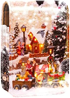 GUEROTKR Rúzst, Bőr Szájfény Szervező a Tükör, Mini Rúzs Jogosultja Táska,boldog karácsonyt ház hópelyhek táj minta