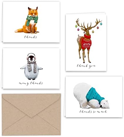 Papír Frenzy Téli Állatok Köszönöm Megjegyzés Kártyák, valamint Kraft Borítékok 24 csomag