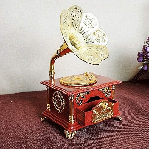 LHLLHL Vintage Piros Gramofon Zene Doboz, ékszerdoboz Mozgás Mechanikai Music Box Forgó Mechanizmus Esküvői Ajándék