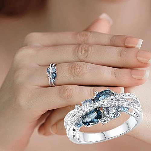 2023 Új Női Gyűrű Retro Kreatív Új X Alakú Üreges Tenger Kék Cirkon Gyűrű Ajándék Akril Gyűrű (Ezüst, 10)