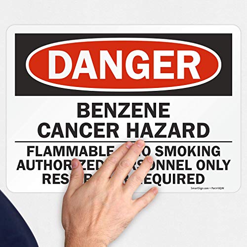 SmartSign Veszély - Benzol, Rák Veszély, Nem Dohányzó Címke | 10 x 14, Laminált Vinil