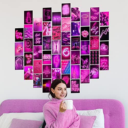 - Nyírd ki DEKORÁCIÓ Rózsaszín fal kollázs kit - 50 Set 4x6 Ujjlenyomat Esztétikai fali képek neon plakátok forró rózsaszín fal dekoráció