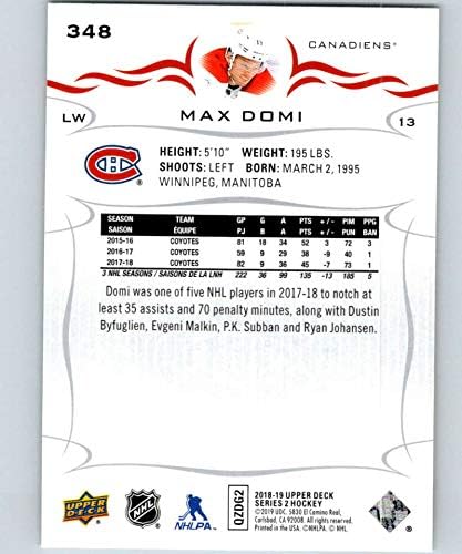 2018-19 Felső szint NHL-Sorozat 2348 Max Domi Montreal Canadiens Hivatalos UD Ser 2 Hoki 18/19 Trading Card