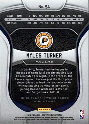 2019-20 Hitelesített NBA Tükör Piros 54 Myles Turner Indiana Pacers Hivatalos Panini Kosárlabda Trading Card