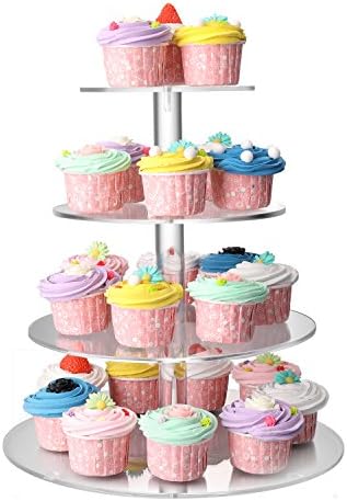 Flexzion 4 Tier Muffin Állvány Akril Cupcake Jogosultja Torony Desszertet is, Kijelző Beállítása Világos, Kerek Állni, Élelmiszer Kijelző