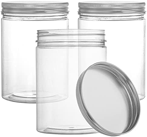 Tebery 16 Csomag Átlátszó Műanyag Üvegek Üveg edényben Ezüst Bordázott Fedelek 20oz Egyenes Henger Tároló Tartály Élelmiszer & Otthoni Tárolás