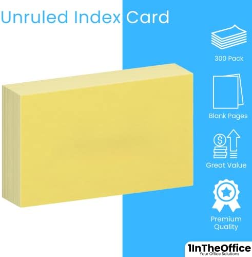 1InTheOffice Index Kártya Kanári Sárga Unruled 3x5, Üres Index Kártya, 3x5, 300 Csomag