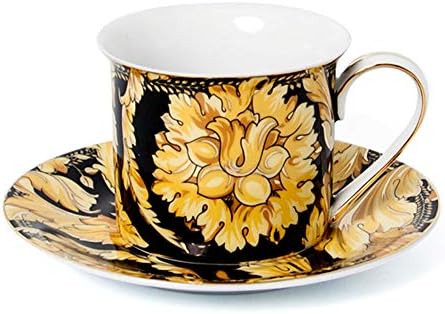 Euro Porcelán 12-Pc. Tea / Kávé a Csészét Set (7 oz.) 24 KARÁTOS Aranyozott díszítéssel, Prémium Csont Kína Szolgáltatás 6 (Virágos