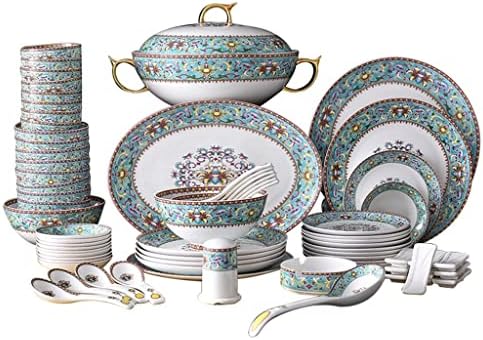 HÁT, 76 Fej Kínai Bowlware Klasszikus Kerámia Tál Étel Meghatározott Dombornyomott Zománcozott porcelán Étkészlet