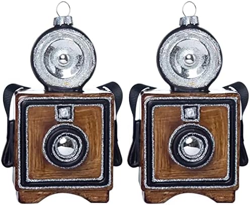 2 Üveg Vintage Kamera Dísz, karácsonyfadísz, Aranyos Kézzel Fúvott Üveg Kamera Karácsonyi Dísz, Nagy Fotós Dísz Fotózás Ajándék a Fotósok
