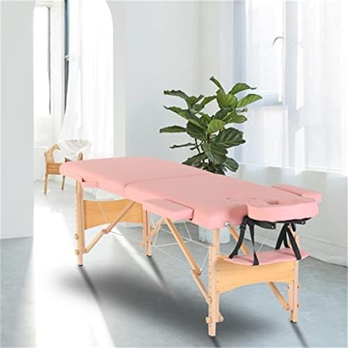 RENSLAT Masszázs Asztal, Ágy, 2 Részre Összecsukható Bükk Láb 186x60x60CM Állítható Magasságú Sokoldalú, Hordozható Rózsaszín/Fehér