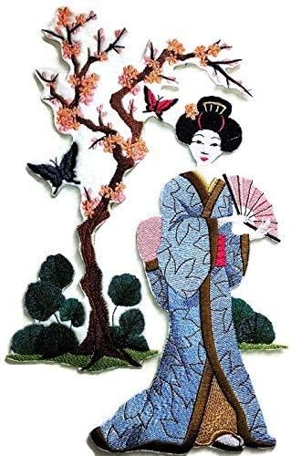 Csodálatos Egyéni Gésa Portrék [Gésa, Lepkéket] [Gazdag Japán Kultúra, a Hagyomány] Hímzett Vasalót/Varrni Patch [11.5 x 6.88]
