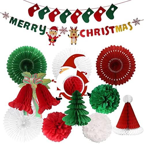 DUMETO 13pcs Karácsonyi Party Dekoráció, Kellékek 3D Xmas Honeycomb Papír Lantern Dekorációs Szett Lógó Karácsonyi Dekoráció Golyó