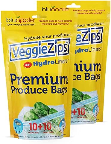 Bluapple VeggieZips Prémium Termel Tároló Zsák - Élelmiszer-előállítás Saver Táskák + HydroLiners, hogy Folyamatosan Friss