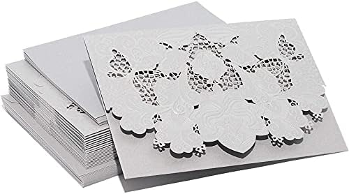 Lézerrel Vágott Ezüst Glitter Esküvői Meghívók, a Borítékok (5 x 7.25 a Készlet 24)