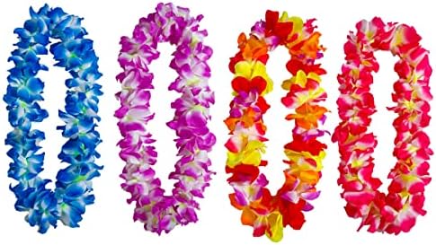 Pujiama 4 DB Hawaii Virágfüzérek Nyaklánc Trópusi Hawaii Hawaii Virág Lej Téma Fél Kedvez Felnőttek, Gyerekek Holiday Beach Esküvői Szülinapi