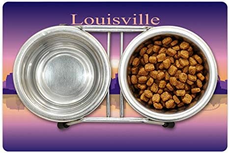 Lunarable Kentucky Pet-Mat az Étel, a Víz, a Város Sziluettje Lila Ombre Hatás Naplemente Louisville-ben, Téglalap Csúszásmentes gumiszőnyeg