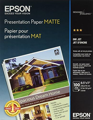 Epson Bemutató Papír-Matt, 8,5 x 11 Hüvelyk, 100 Gróf (S041062), Fehér