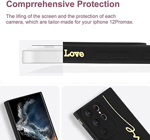 MOWIME Samsung Galaxy S22 Ultra Esetben Vissza Aranyos Galvanizáló Szerelmes Levelet Grafikus Anti-Őszi Lencse Kamera Fedél Védelem