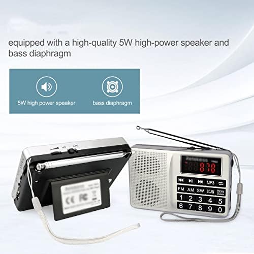 CXDTBH Hordozható AM FM SW Rádió Digitális Hangolás Vevő Támogatja az USB TF Kártya MP3 Lejátszó, Hangszóró Újratölthető