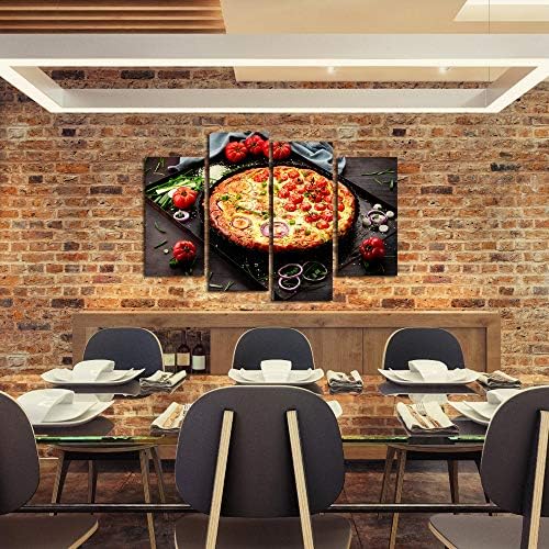 tudom, FOTO Vászon Nyomatok Wall Art 4 Panel Ízletes olasz Pizza Szolgált Fából készült Asztal Élelmiszer Képek Modern lakberendezés Feszített
