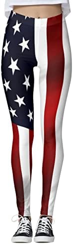 Július 4-én Leggings Női Has Ellenőrzési USA Zászló Csík Csillag Jóga Nadrág Szakaszon Könnyű, Sportos, Rugalmas Harisnya